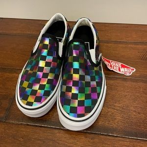 Vans Rainbow Iridescent Checkerboard Slip On Shoes Women’s 6.5